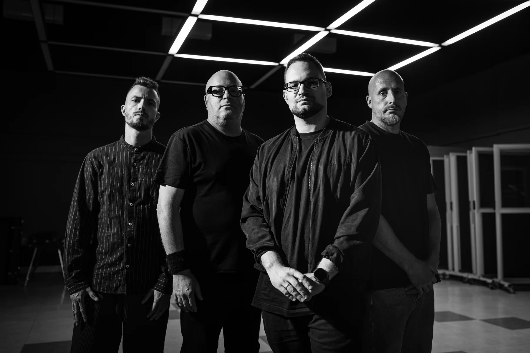 Radio For Skeletons under the light grid of the live room: Carlo Wagner, Yaron Stavi, Michael Pietzsch and Timm Schreiner